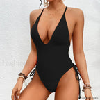 Solid Strapped Cross Push One Piece Black / S