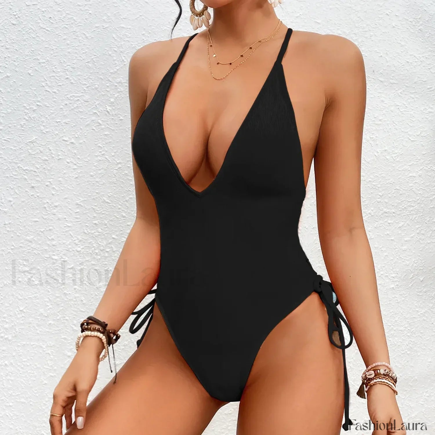Solid Strapped Cross Push One Piece Black / S