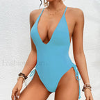 Solid Strapped Cross Push One Piece Blue / S