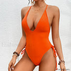 Solid Strapped Cross Push One Piece Orange / S
