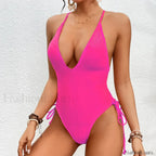 Solid Strapped Cross Push One Piece Pink / S