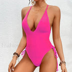 Solid Strapped Cross Push One Piece Pink / S