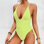 Solid Strapped Cross Push One Piece Yellow / S