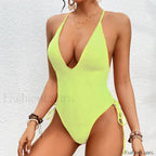 Solid Strapped Cross Push One Piece Yellow / S