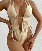 Solid Strapped High Cut Thong One Piece