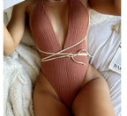 Solid Strapped High Waist Hollow One Piece