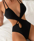 Solid Strapped Hollow Backless One Piece