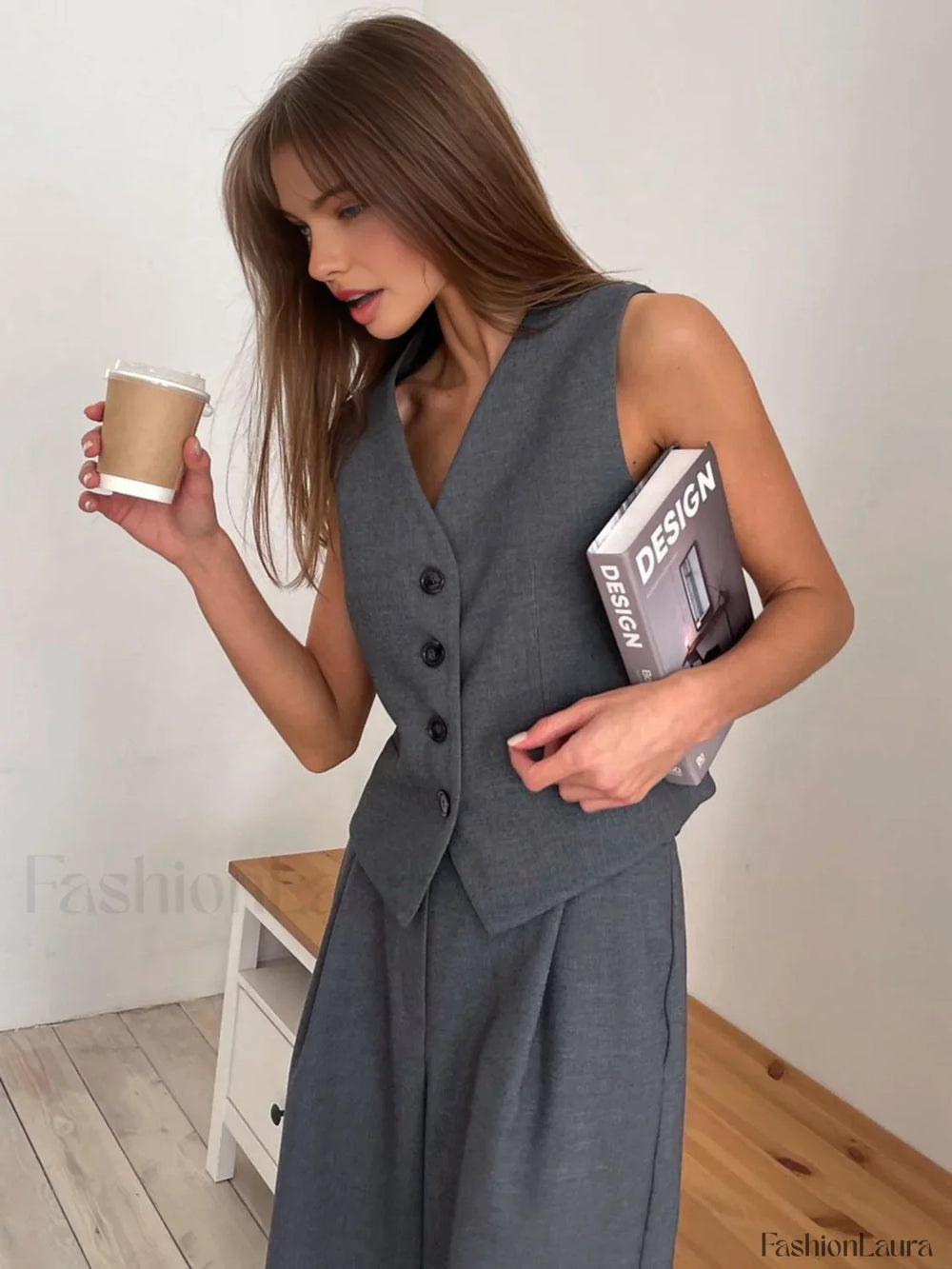 Solid Structured Graceful Suit Vest Grey / XS Vests