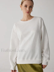 Solid Textured Graceful Crew Neck Sweatshirt Sweatshirts
