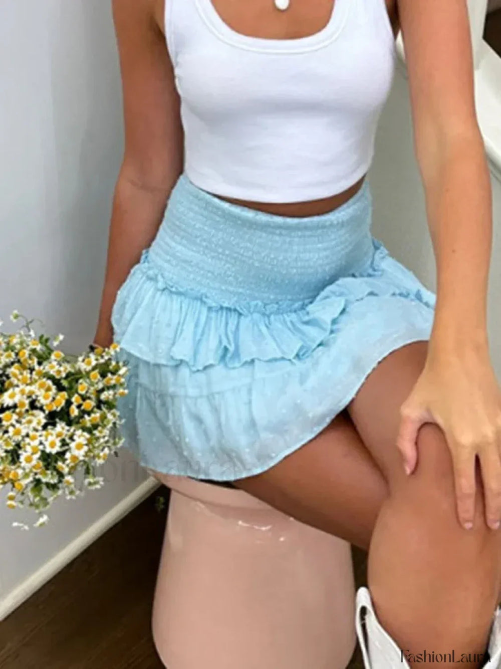 Solid Tiered Flowy Mini Skirt