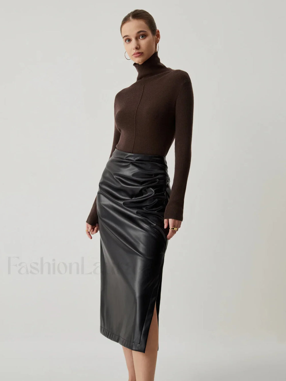 Solid Turtleneck Long Trendy Sleeve Knit Top Sweaters L