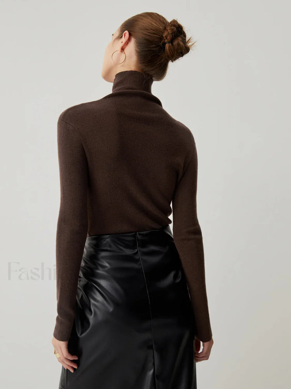 Solid Turtleneck Long Trendy Sleeve Knit Top Sweaters L