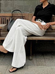 Solid Wide Leg Pants Without Belt Pants