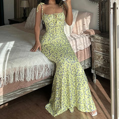 Spaghetti Bodycon Blue Floral Dress