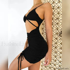 Spaghetti Cross Backless Mini Dress Black / S