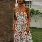 Spaghetti Strap V neck Floral Dress