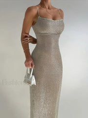 Sparkle Glitter Split Maxi Dress Apricot / L