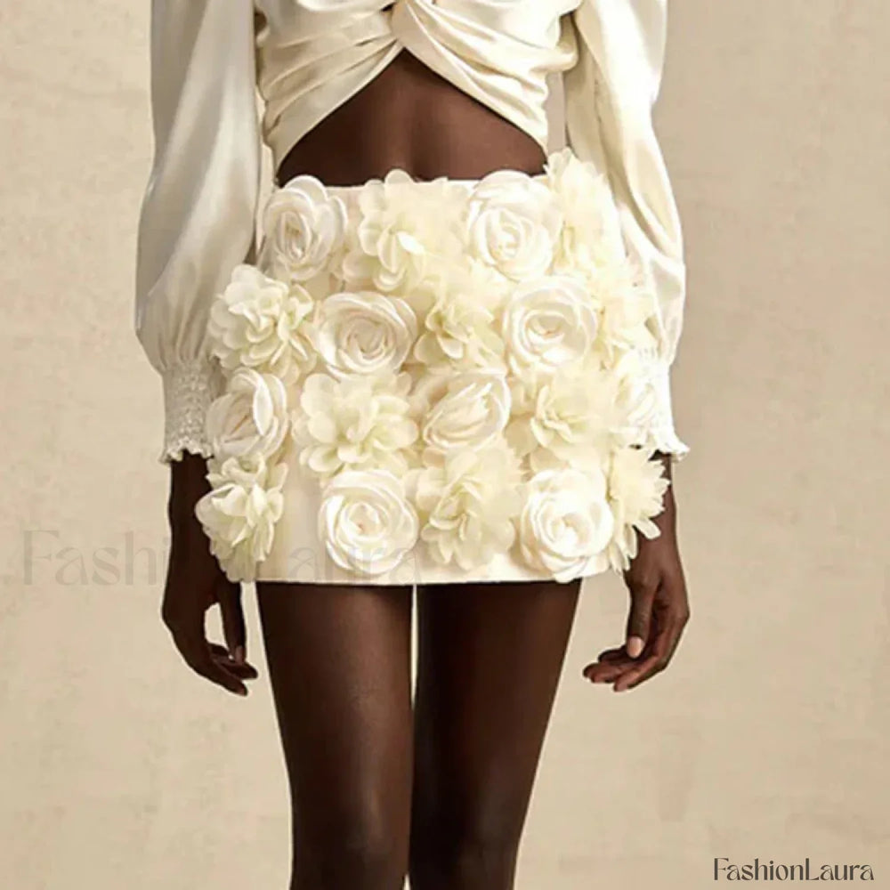 Spliced Appliques Party Skirt WHITE / S