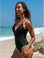 Spliced Contrast Backless One Piece