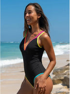 Spliced Contrast Backless One Piece