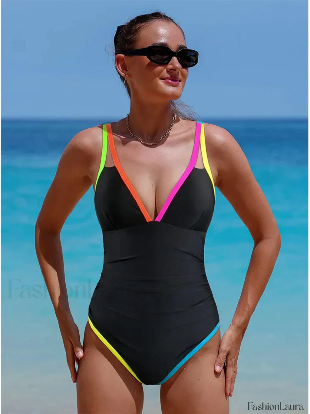 Spliced Contrast Backless One Piece Black / S