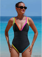 Spliced Contrast Backless One Piece Black / S