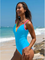 Spliced Contrast Backless One Piece Blue / S