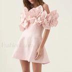 Spliced Flower Halter Mini Dress