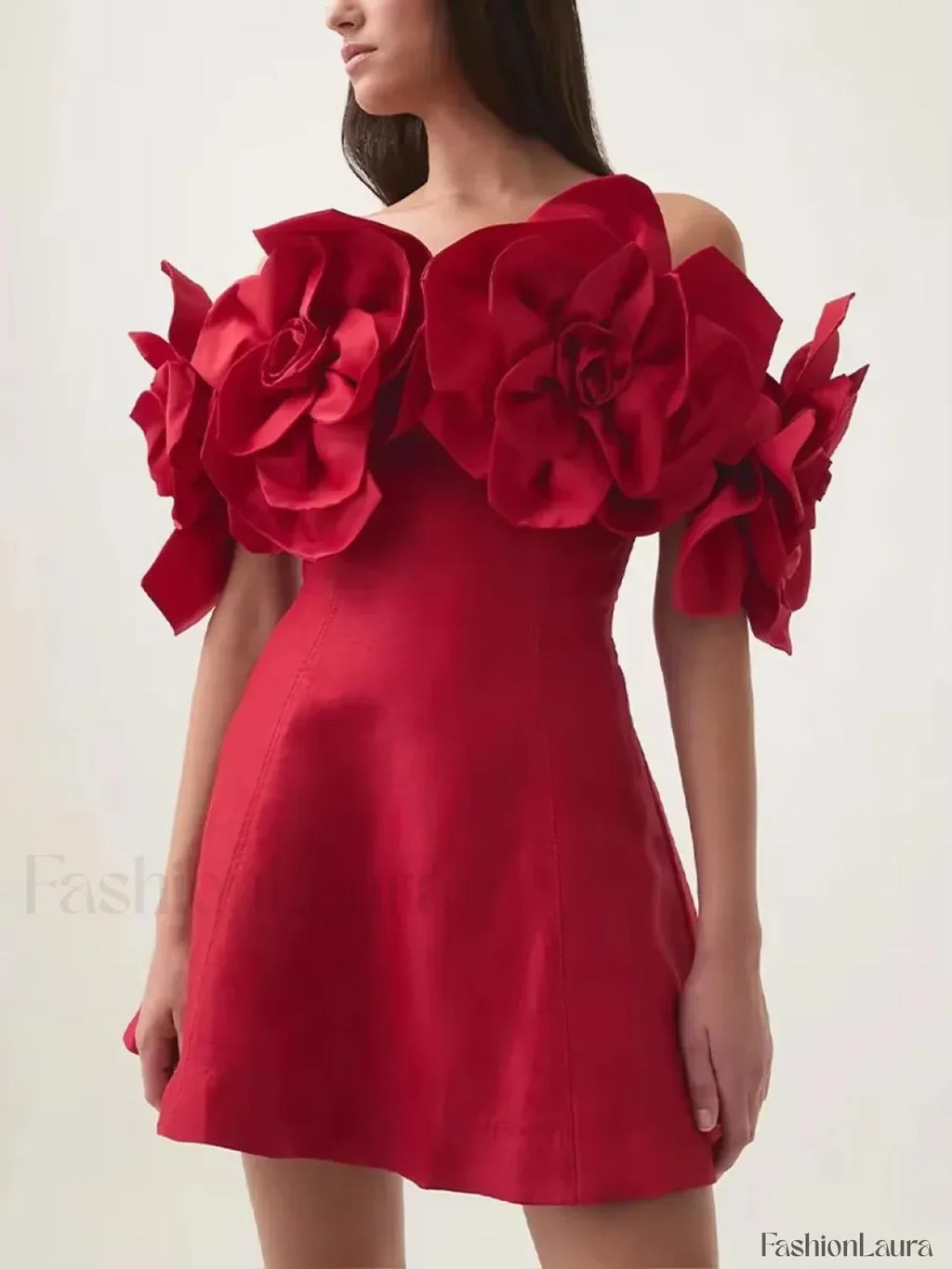 Spliced Flower Halter Mini Dress