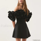 Spliced Flower Halter Mini Dress BLACK / S