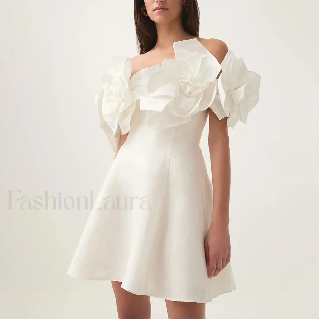 Spliced Flower Halter Mini Dress WHITE / S