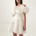 Spliced Flower Halter Mini Dress WHITE / S