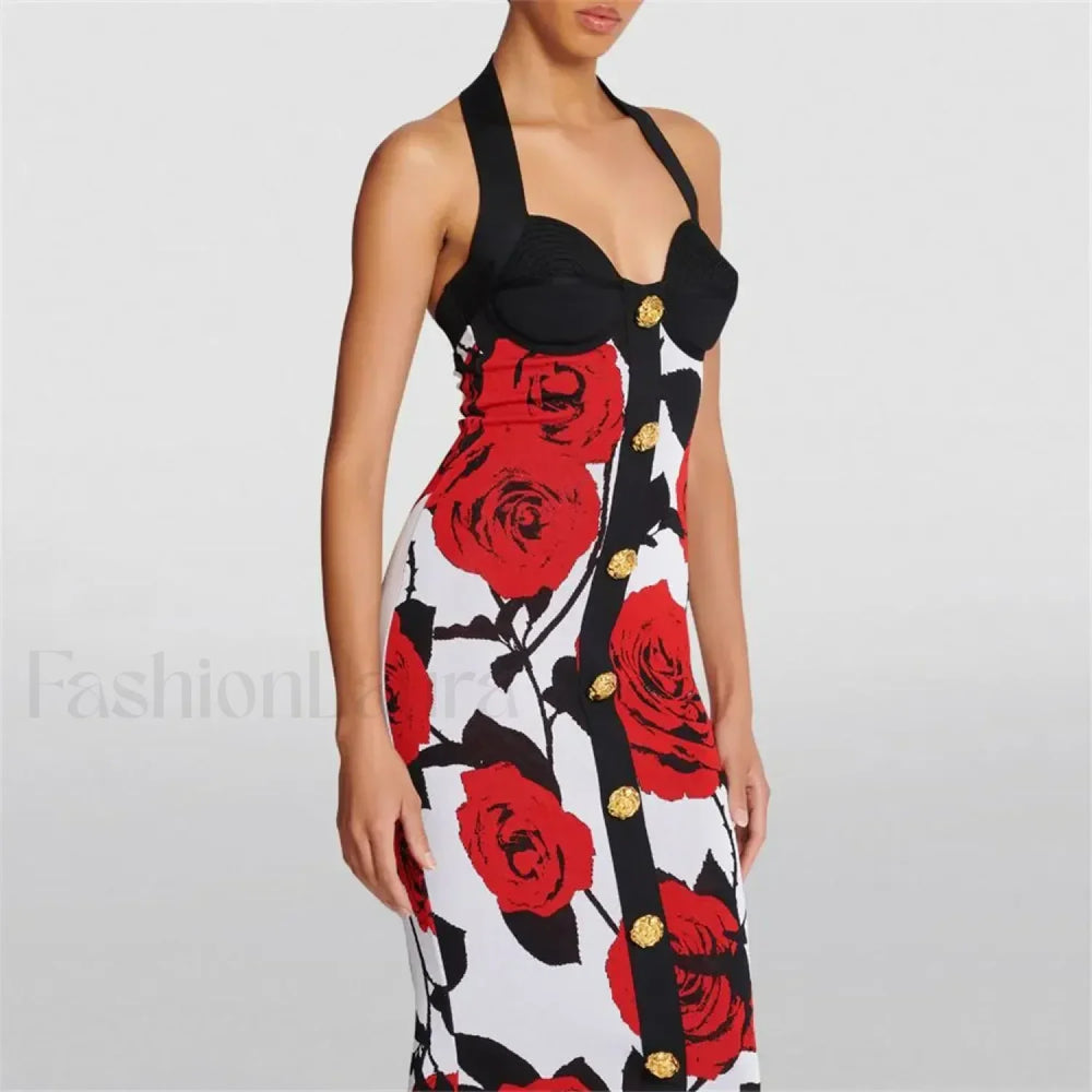 Spliced Zipper Neck Floral Dress RED / S