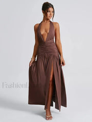 Split Deep V Neck Maxi Dress