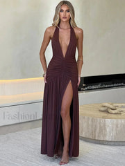 Split Deep V Neck Maxi Dress