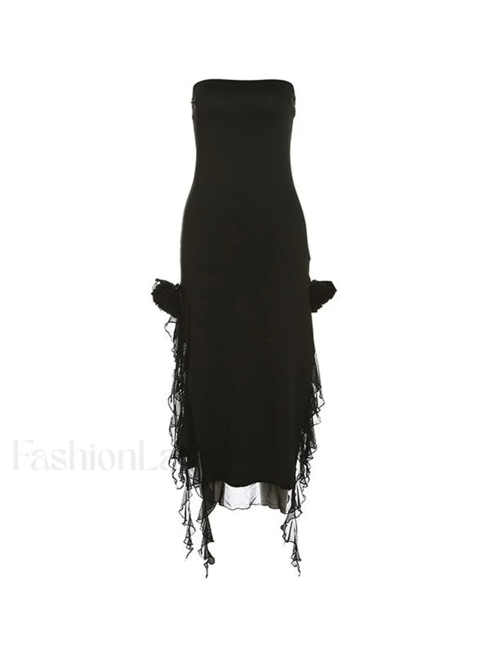 Split Ruffle Mesh Bandeau Maxi Dress Maxi Dresses