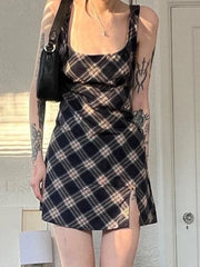Split Sleeveless Checkered Mini Dress Mini Dresses