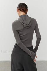 Sport Style Slim Knit Hooded Hoodie