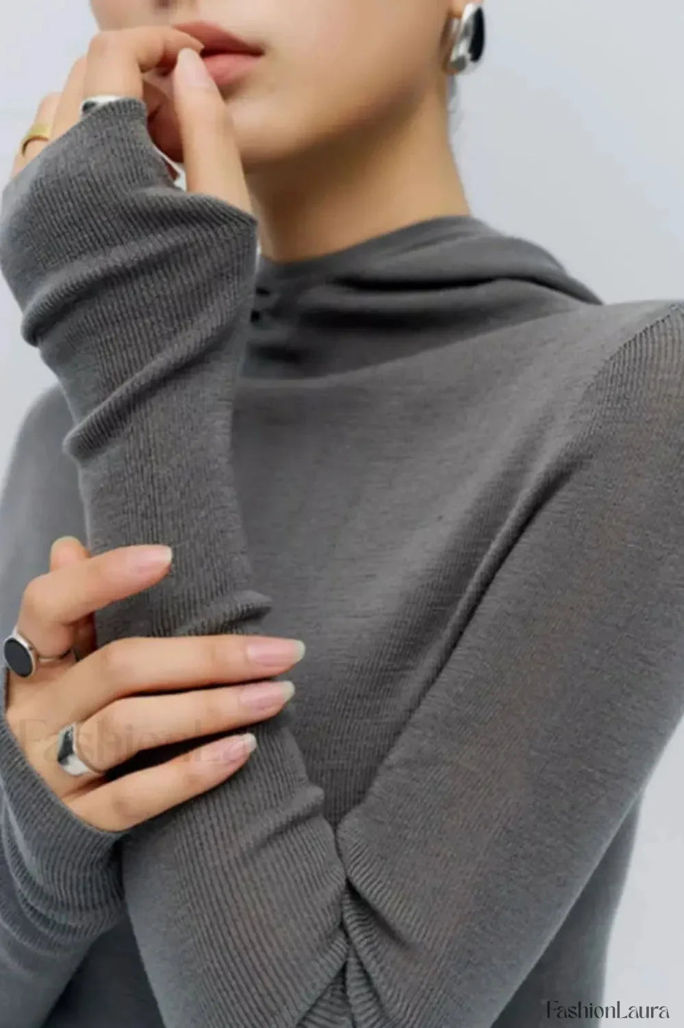 Sport Style Slim Knit Hooded Hoodie