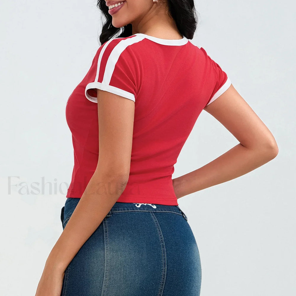 Sporty V Neck Number Print T Shirt