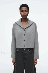 Spring Gray Crew neck Knit Cardigan