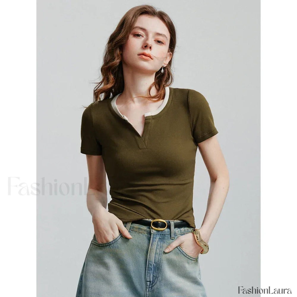 Spring New Basic Cotton Short T Shirt Green / S
