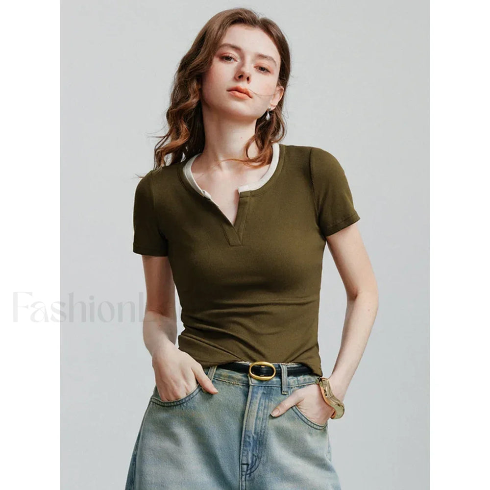 Spring New Basic Cotton Short T Shirt Green / S