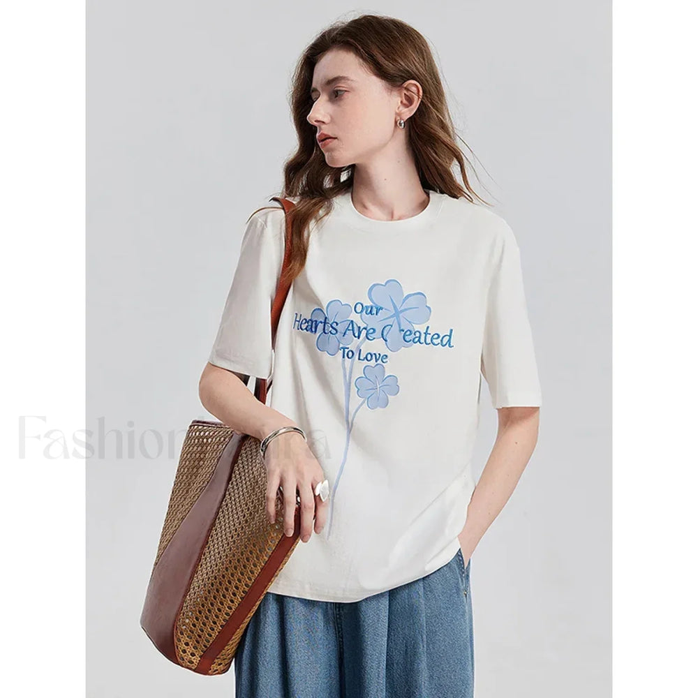 Spring New Casual Loose Cotton T Shirt Beige / S