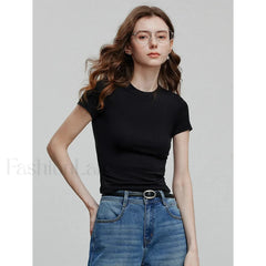 Spring New Casual Short Sleeve T Shirt Black / S