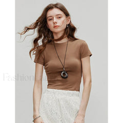 Spring New Casual Short Sleeve T Shirt Brown / S