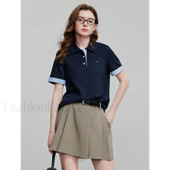 Spring New Cotton Short Sleeve T Shirt Navy Bule / S