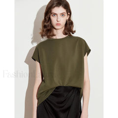 Spring New Round Neck Cotton T Shirt Army Green / S