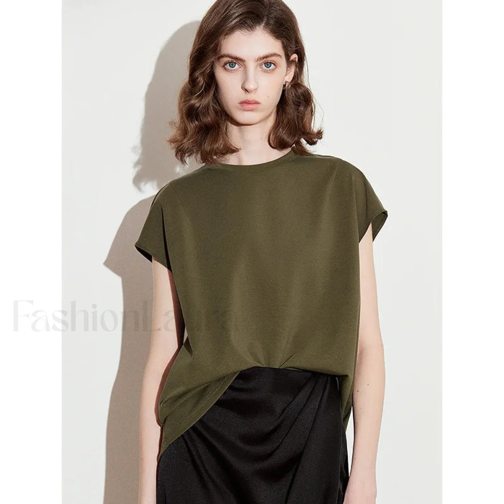 Spring New Round Neck Cotton T Shirt Army Green / S