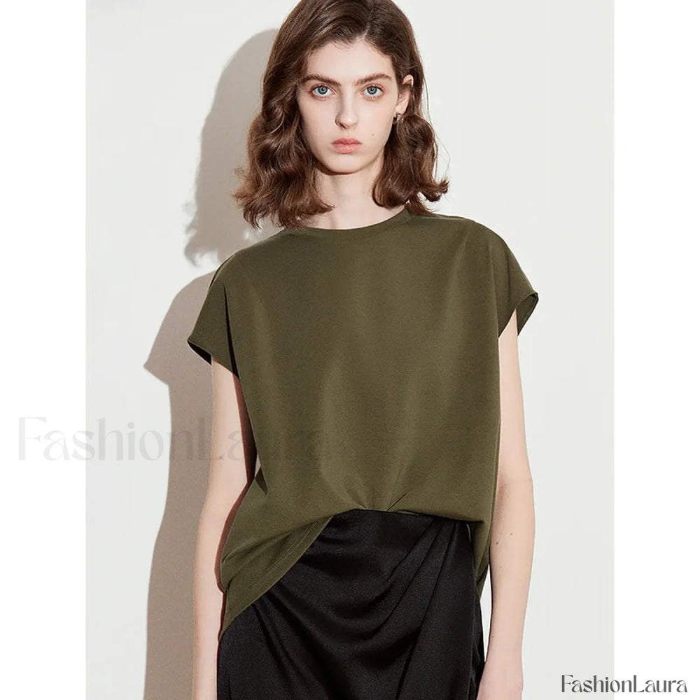 Spring New Round Neck Cotton T Shirt Army Green / S